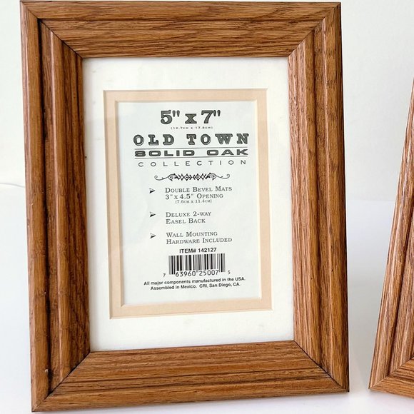 Vintage 90s Solid Oak Farmhouse Wood Picture Frames Original Glass 5x7, Set of 2 - Picture 3 of 16